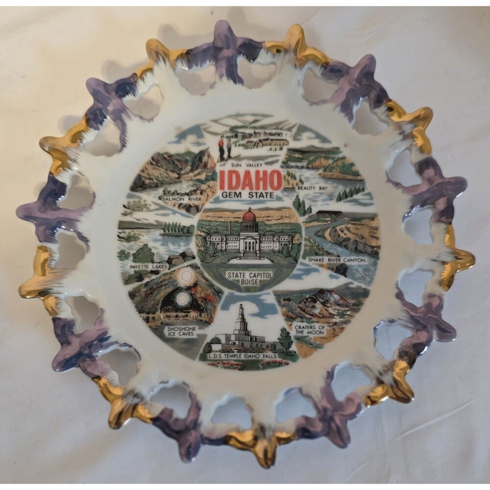 Vintage - 8¼" Idaho State Landmarks, Souvenir Decorative Plate